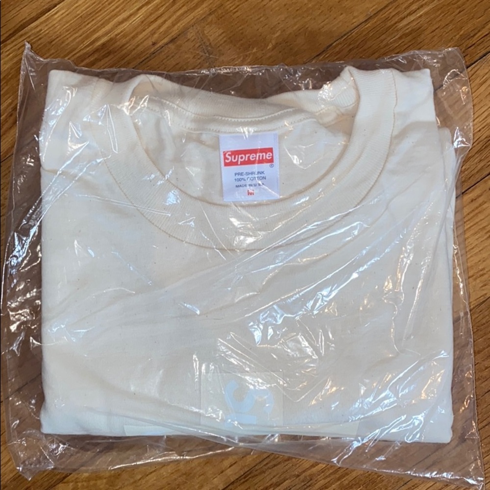 SUPREME CROSS BOX LOGO TEE (Tan, Medium)